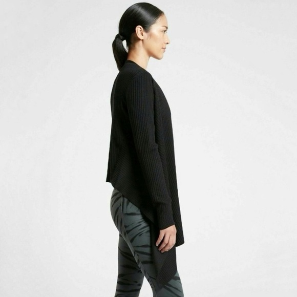 Athleta Solstice Wrap Wool Blend Open Front Cardigan Sweater Black Medium - Picture 2 of 14
